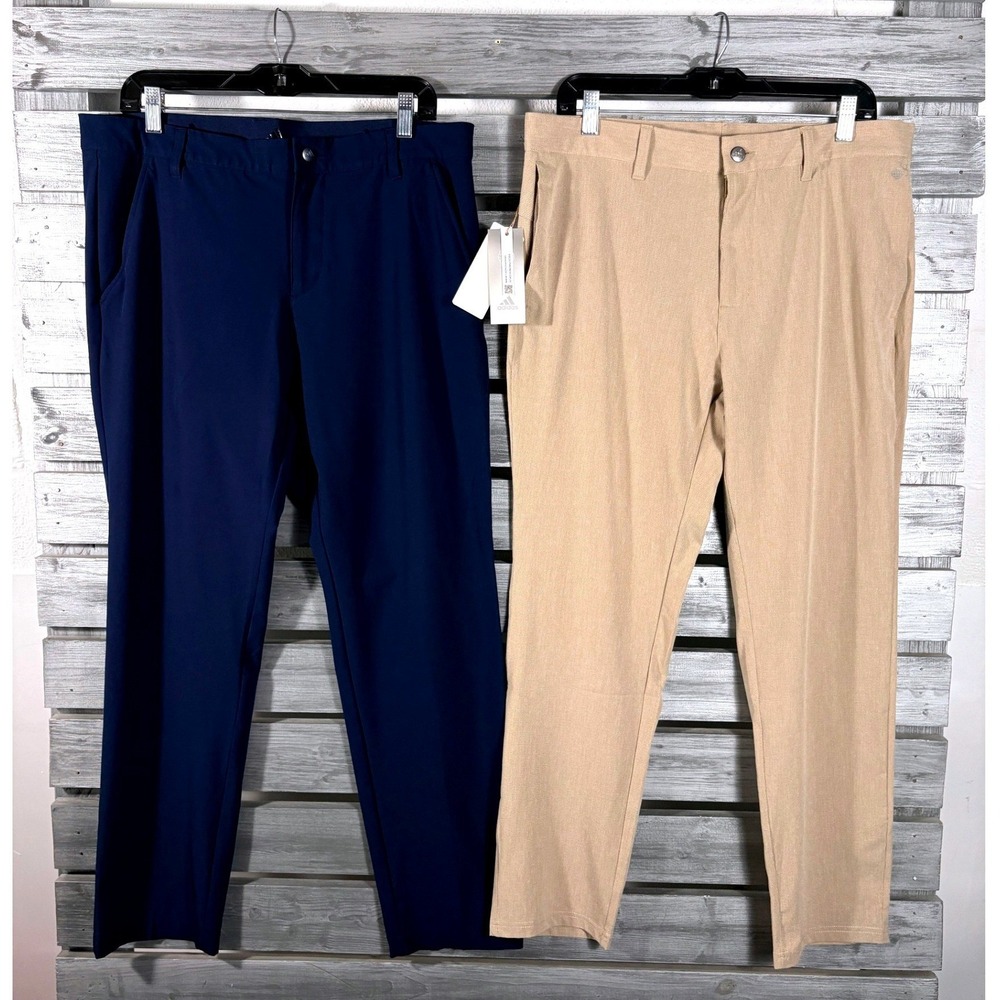 Adidas Mens Crosshatch Golf Pants Blue / Beige 34x30 HS3366 1 NEW Lot of 2
